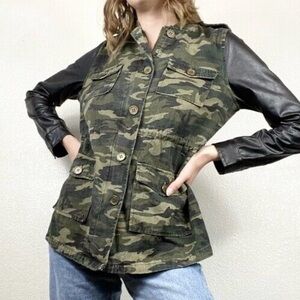 LUXE Boutique Slightly Distressed Camo & Faux Leather Jacket Size Small